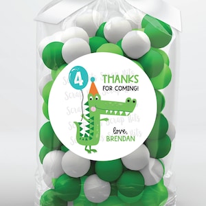 Alligator Party Stickers, Thanks For Coming, Cute Crocodile, Personalized Birthday Party Favor Tags, Custom Printed Labels for Goodie Bags