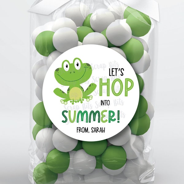 Last Day of School Stickers + Treat Bags, Let's Hop Into Summer Frog Stickers, Personalized Classroom Treat Bag Labels, Clear Candy Bags