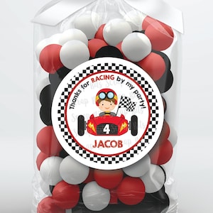 Thanks For Racing By, Race Car Stickers . Racing Birthday Party Stickers . Personalized Favor Stickers or Tags . 3 Sizes image 1