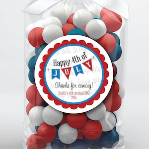 Autocollants et sacs cadeaux Happy 4th of July, sacs cadeaux 4 juillet, autocollants pour sacs de friandises bruant patriotique, sacs de bonbons transparents