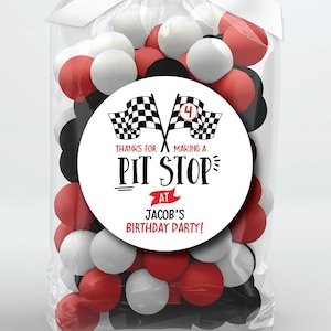 Racing Birthday Favor Stickers & Bags, Birthday Favor Bags, Thanks For Making A Pit Stop, Race Party Birthday Treat Bags, Clear Candy Bags