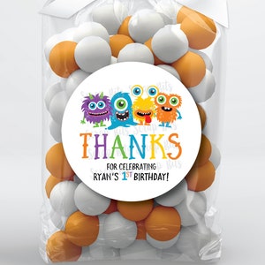Monster Birthday Favor Stickers & Bags, Birthday Favor Bags, Monster Thank You Labels, Birthday Treat Bags, Clear Candy Bags