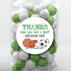 Sports Party Stickers Treat Bags, Hope You Had A Ball Sports Birthday Stickers, Personalized Sports Favor Stickers, Clear Candy Bags image 1