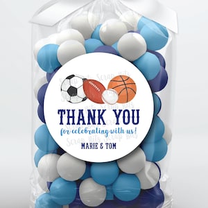 Sports Thank You Stickers . Sports Birthday . Sports Baby Shower Stickers . Personalized Favor Stickers or Tags . 3 Sizes