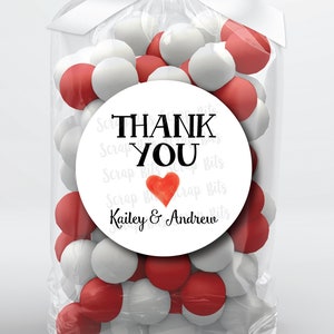 Watercolor Heart Thank You Stickers, Personalized Appreciation or Party Favor Tags, Custom Printed Labels for Goodie Bags, Treats, Gifts