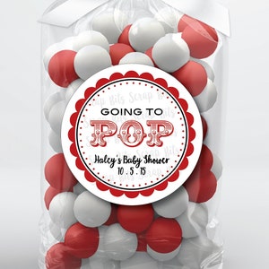 Baby Shower Stickers, Going To Pop Circus Theme, Ready To Pop Personalized Party Favor Labels or Tags for Goodie Bags, Gifts, Treats, Snacks