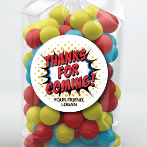 Super Hero Geburtstagsaufkleber. Vielen Dank für Ihren Besuch. Personalisierte Favor Aufkleber oder Tags. 3 Größen