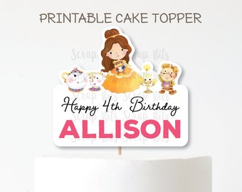 PRINTABLE Cake Topper, Belle & Friends Birthday Cake Topper, Belle's Friends . Personalized Printable Digital Download