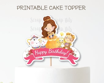 PRINTABLE Cake Topper, Belle & Friends Cake Topper, Belle Cake Topper, Birthday Cake Topper . Digital Instant Download