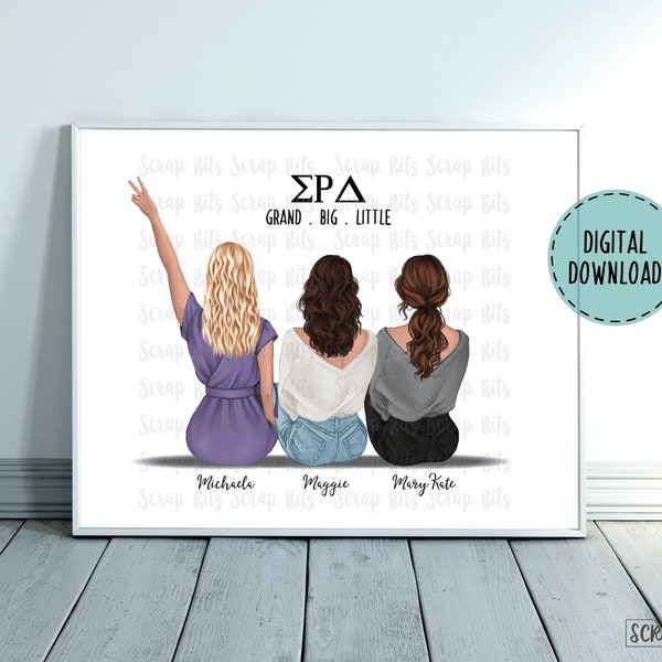 Sororité personnalisée Big Little Gift, Sorority Friends Print, Sorority Print, Sorority Gift for 3 Girls, Sorority Family Digital Print