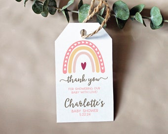 Boho Pink Rainbow Baby Shower Favor Tags, Printed & Shipped . Qty 10