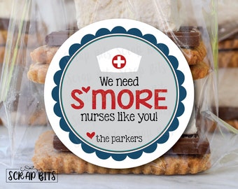 We  Need S'more Nurses Like You . Personalized Smores Stickers . Personalized Favor Stickers or Tags . 3 Sizes