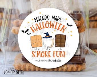 Personalized Halloween S'mores Labels, Friends Make Smore Fun, Halloween Treat Bag Stickers & Tags, Candy Bag Labels, Party Favor Labels