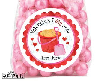 Valentine's Day Stickers .  I Dig You Valentines . Personalized Valentine Gift Labels or Tags . 3 Sizes