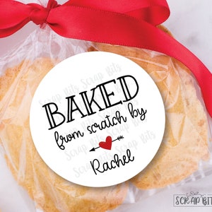 Baked From Scratch Stickers, Arrow & Heart, Personalized Baking Labels for Baked Goods, Kitchen, Custom Printed, Clear Sweet Treat Bags