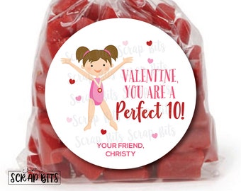 Valentine's Day Stickers . You Are A Perfect 10 Gymnast Valentines . Personalized Valentine Gift Labels or Tags . 3 Sizes