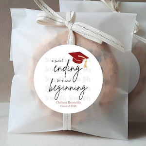 Graduation Stickers & Bags, Sweet Ending To A New Beginning, Grad Cap Personalized Grad Party Favor Labels or Tags, Printed + Shipped