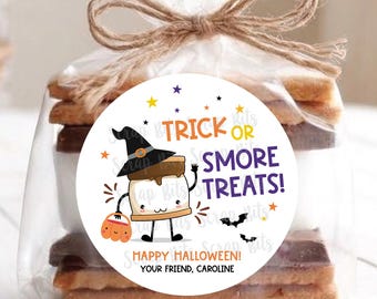 Personalized Halloween S'mores Treat Labels, Stickers or Tags, Kids Party Favors