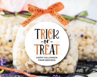 Personalized Halloween Stickers, Trick or Treat, Halloween Treat Bag Labels, Custom Candy Bag Stickers, Kids Party Favor Labels