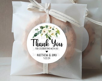 Wedding Favor Stickers & Bags, White Roses, Personalized Thank You Favor Labels, Glassine Favor Bags, 3 Sizes