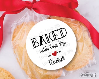Baked with Love Stickers and Bags, Arrow & Heart Baking Labels, Baked Goods Favor Bags, Baking Treat Bags, Clear Favor Bags
