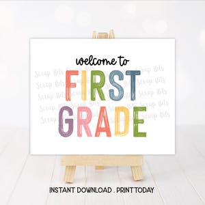 Welcome To First Grade Sign, Pastel Rainbow Paintstroke, 1st Grade Classroom Decor, Printable First Day Poster, Instant Download
