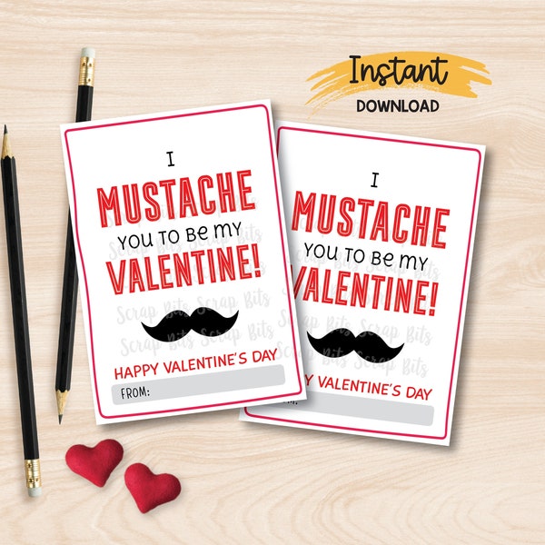Classroom Valentine Cards, Mustache Valentines, I Mustache You To Be My Valentine, Printable Valentine Tags, Instant Download