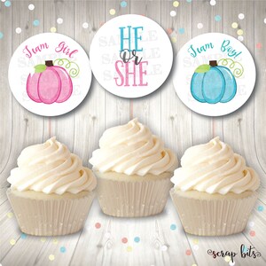 Printable Donut Gender Reveal Toppers He Or She Cupcake Etsy