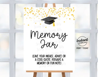 Graduation Memory Jar Sign, Cap & Confetti Printable Graduation Party Sign, Graduation Party Games, Grad Memories Sign, Share A Memory Sign