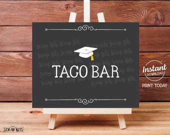 Graduation Taco Bar Sign, Graduation Sign, Chalkboard Style Printable Graduation Party Sign, Grad Party Sign, Taco Bar Table Sign