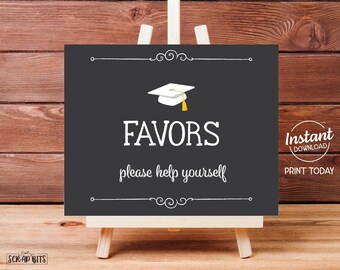 Graduation Favors Sign, Graduation Sign, Chalkboard Style Printable Graduation Party Sign, Grad Party Sign, Grad Party Favor Table Sign