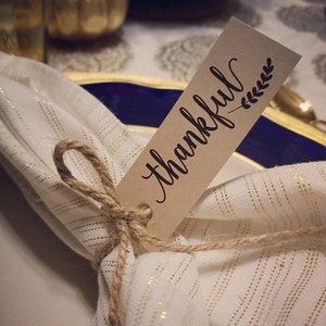 12 Kraft Thankful Tags, Thanksgiving Tags, Thanksgiving Favor Tags . 3 x 1 inches
