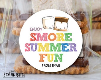 Enjoy Smore Summer Fun, Rainbow Block . Summer S'more Stickers . Personalized Favor Stickers or Tags . 3 Sizes