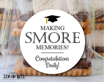 S'more Graduation Favor Stickers & Bags, Elegant Personalized Making S'more Memories, Graduation Treat Bags, S'more Favor Bags