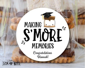 S'more Graduation Favor Stickers & Bags, Cute Making S'more Memories, Graduation Treat Bags, S'more Favor Bags