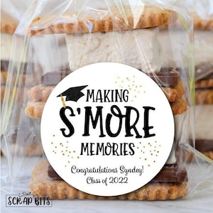 S'more Graduation Favor Stickers & Bags, Grad Cap Making S'more Memories, Graduation Treat Bags, S'more Favor Bags