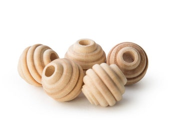 5/8" Beehive Beads . Natural Wood Beads . Unfinished Wood Beads for Macrame, Jewelry, Garlands . 5/8" Wood Beads with 3/16″ hole