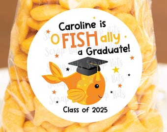 Goldfish Graduation Stickers, O Fish Ally A Graduate, Personalized Party Favor Tags, Custom Printed Labels for Goodie Bags, Treat Bags