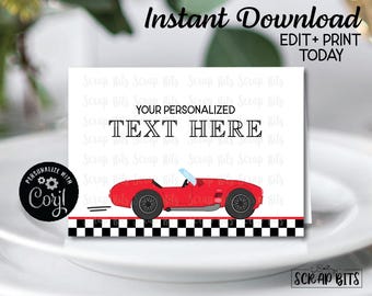 EDITABLE Printable Race Car Tent Cards, Racing Birthday Tent Cards, Red Race Car Food Tent, Printable Place Cards, Buffet Cards, Food Labels