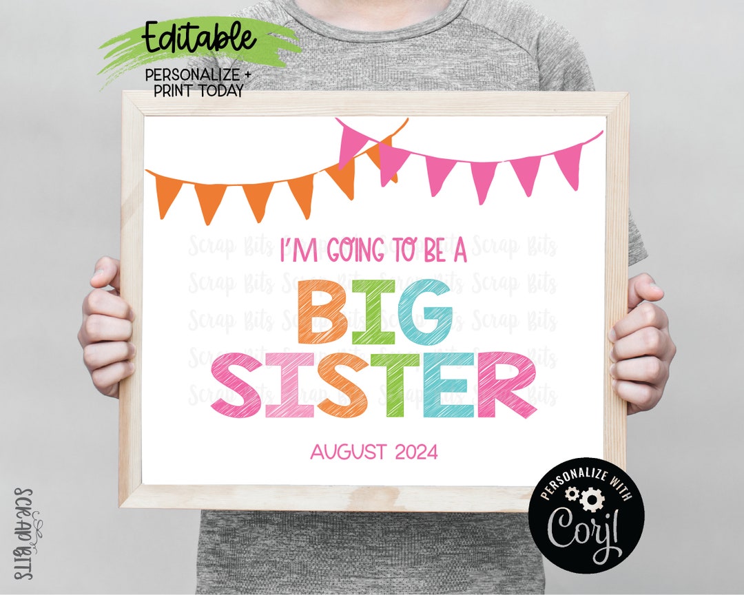 EDITABLE Big Sister Sign, Personalized Pregnancy Annoucement Sign ...