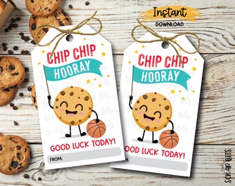 Basketball Chip Chip Hooray Tags, Chocolate Chip Cookie Tags, Printable Cookie Tag, Game Day Treat Tags, Good Luck Tags, Instant Download