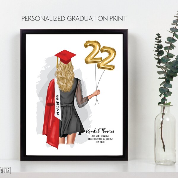 Personalized Graduation Print, Custom Graduation Gift For Her, College Graduation, High School Graduation Portrait Print, Keepsake Grad Gift