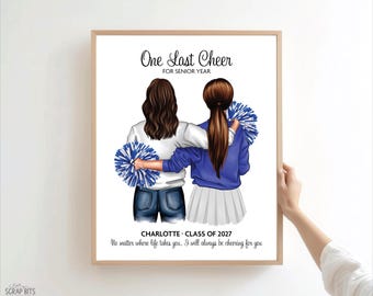 Senior Cheerleader Gift from Mom, One Last Cheer Personalized Portrait Print, Custom Digital Drawing, Senior Night Keepsake, Cheer Mom Gift