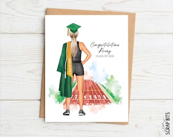 Female Track Graduation Card for Senior Night, Personalized Portrait Card, Congratulations Gift