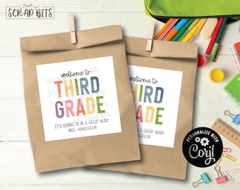 EDITABLE Back To School Tags, Pastel Rainbow Welcome To Third Grade Tags, Printable 1st Day of School Tags, 3rd Grade Teacher Treat Bag Tags