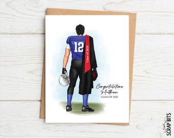 Football Graduation Card for Senior Night, Personalized Portrait Card, Congratulations Gift for Banquet