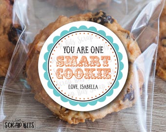 Smart Cookie Stickers + Treat Bags, You Are One Smart Cookie Scallop, Personalized Last Day of School Labels or Tags, Student Teacher