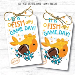 Football Goldfish Snack Tags, It&#39;s O Fish Ally Game Day, Printable Party Favor Tags, Good Luck Treat Bag Tags, Instant Download