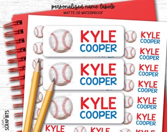 Baseball Name Labels, Personalized Waterproof Kids Name Stickers for School, Daycare & Preschool, Custom Belonging Labels