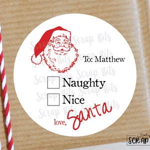 Christmas Gift Stickers From Santa, Naughty Or Nice, To From Personalized Name Labels or Tags for Kids Gift Wrapping